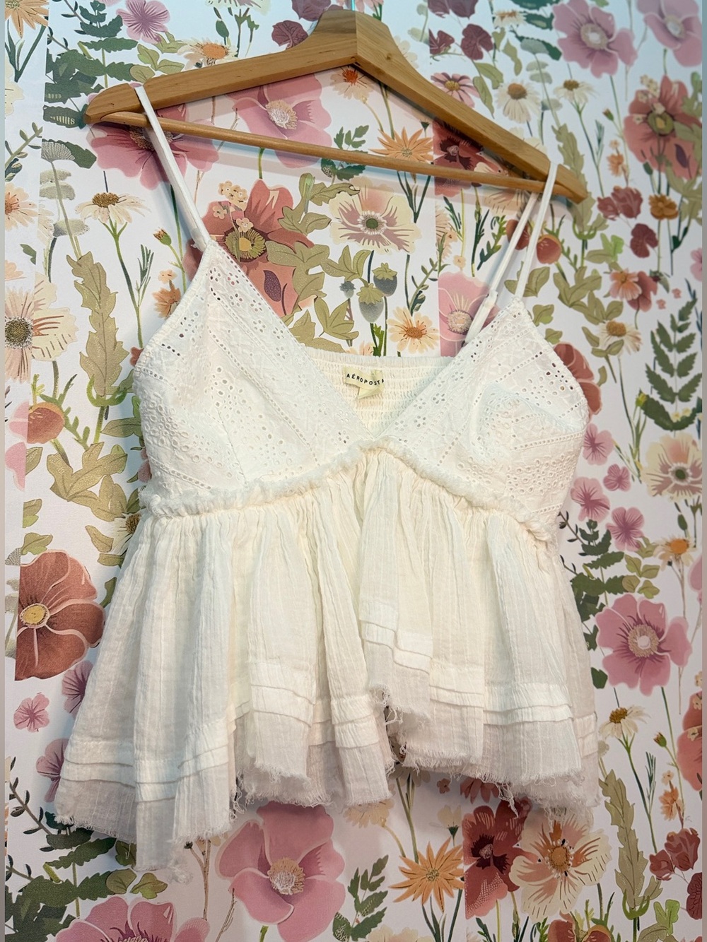 Aeropostale Cream Eyelet Peplum Camisole